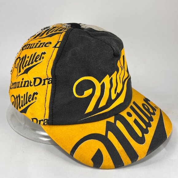 Vintage Miller Genuine Draft Beer Snap Back Hat Cap Yellow Black Adult Mens 80's - Picture 6 of 15
